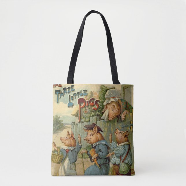 Three Little Pigs Vintage Fairy Tale Tote Bag (Front)