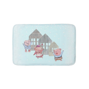 Three Little Pigs with their Houses Bath Mat