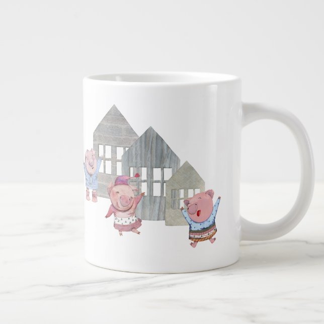 Three Little Pigs with their Houses  Large Coffee Mug (Right)