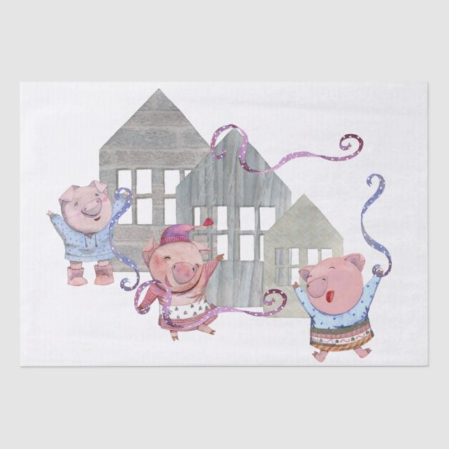 Three Little Pigs with their Houses    Tissue Paper (Front)