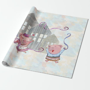 Three Little Pigs with their Houses Wrapping Paper