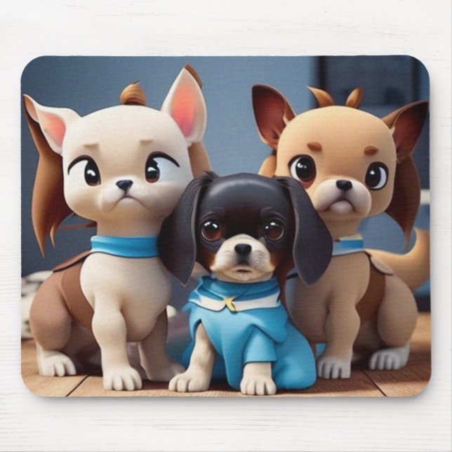 Three little puppies modern contemporary  throw mouse pad (Front)