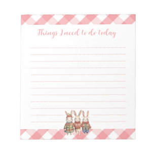 Three Little Rabbits Cute Pink Gingham To Do List  Notepad