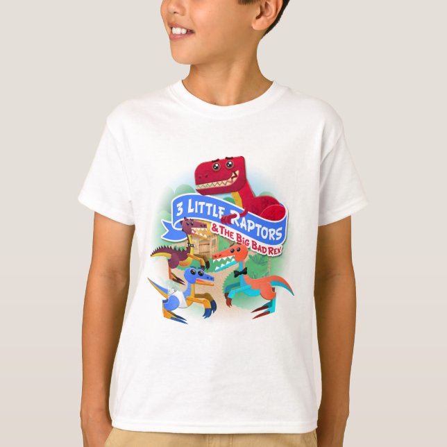 Three Little Raptors & T-Rex Boys' Basic T-Shirt (Front)