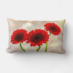 Three Little Red Gerberas Lumbar Pillow