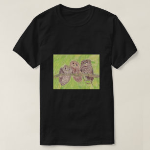 Three Little Scowling Owls - acrylic painting. T-Shirt