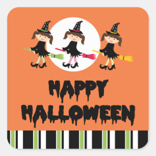Three Little Witches Happy Halloween Square Sticker