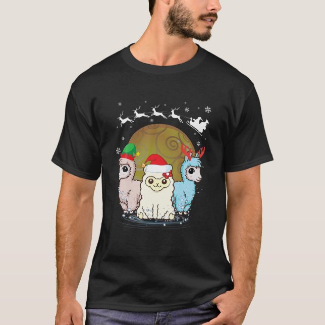 Three Llama Christmas Santa X-Mas Llama T-Shirt (Front)