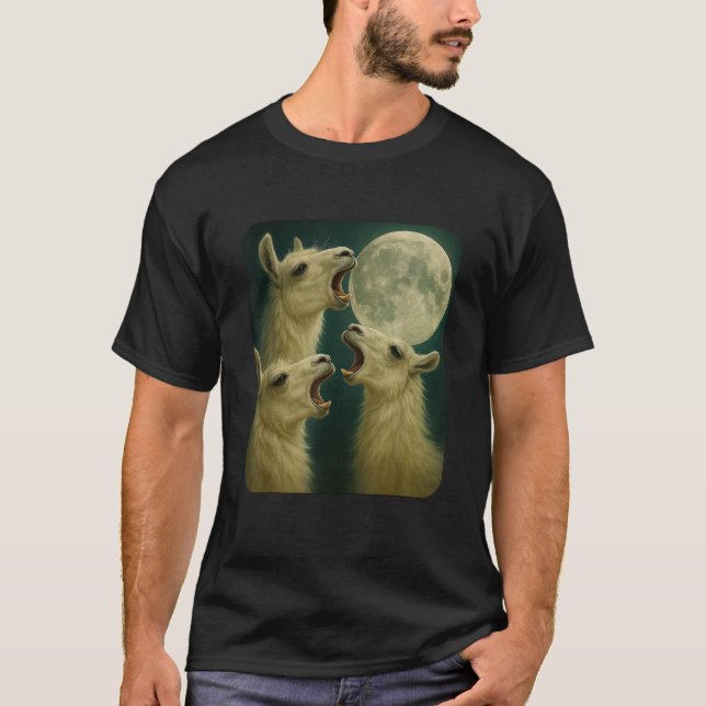 Three Llama Moon Funny 3 Wolfs Meme Nerdy T-Shirt (Front)