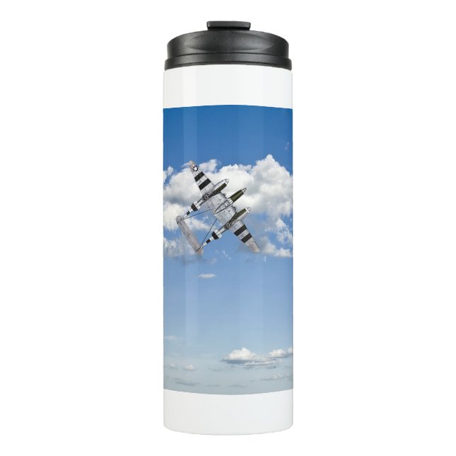Three Lockheed P-38s flying in a cloudy sky. Thermal Tumbler (Front)
