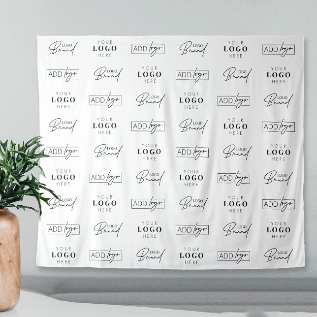 Three Logos Step & Repeat Business Event Sponsors  Tapestry (Minimalist black and white three logos step and repeat backdrop tapestry banner)