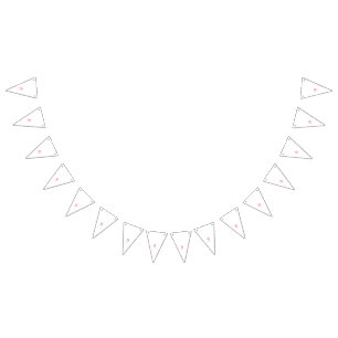 Three lollipops in shades of red and pink against bunting flags