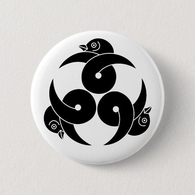 Three looped wild geese, heads facing outward 2 inch round button (Front)
