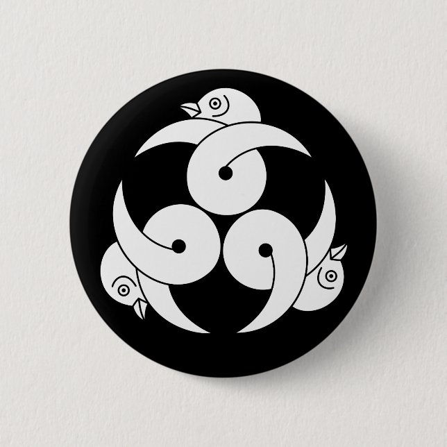 Three looped wild geese, heads facing outward 2 inch round button (Front)
