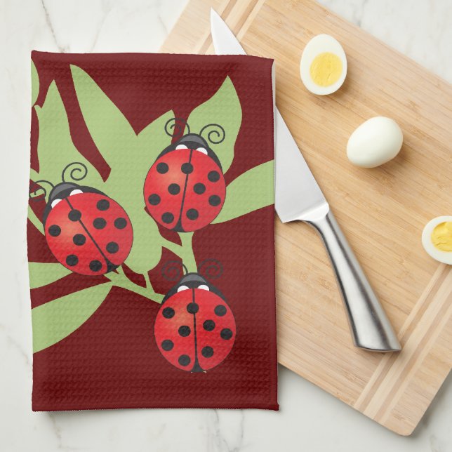 Three Lucky Ladybugs Kitchen Towel (Quarter Fold)