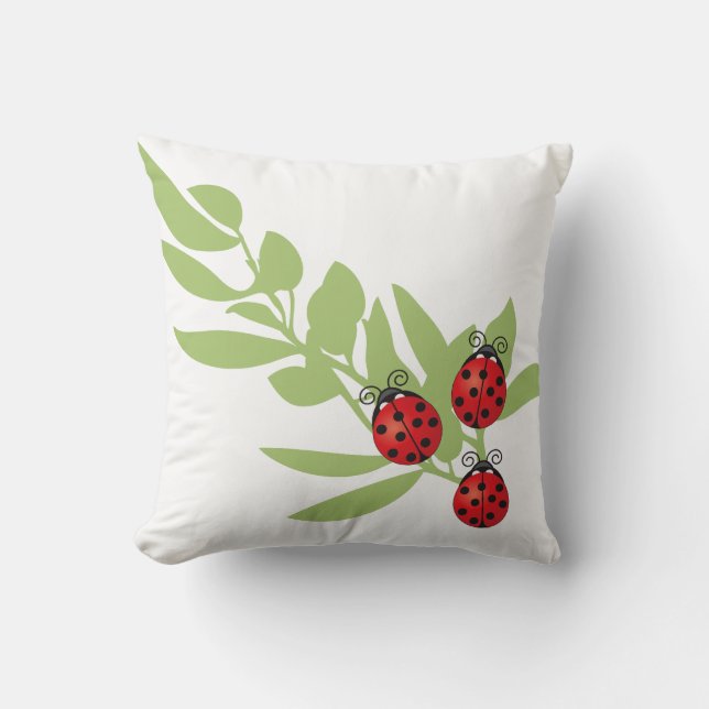 Three Lucky Ladybugs Throw Pillow (Front)