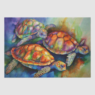 Three Magnificent Turtles Migrate in Stormy Seas Tissue Paper
