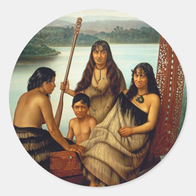 'Three Maori Girls and a Boy' - Lindauer Sticker (Front)