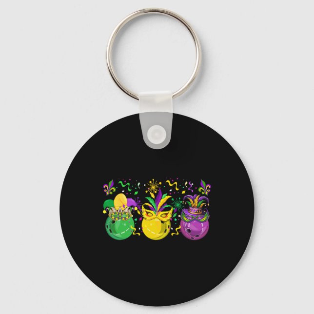 Three Mardi Gras Bowling By Masked Jester Hats Par Keychain (Front)