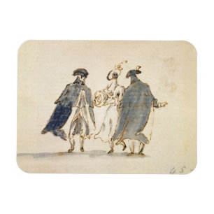 Three Masked Figures in Carnival Costume (pen & in Magnet