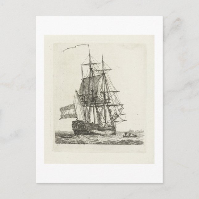 Three-masted ship with two figures in the rigging  postcard (Front)