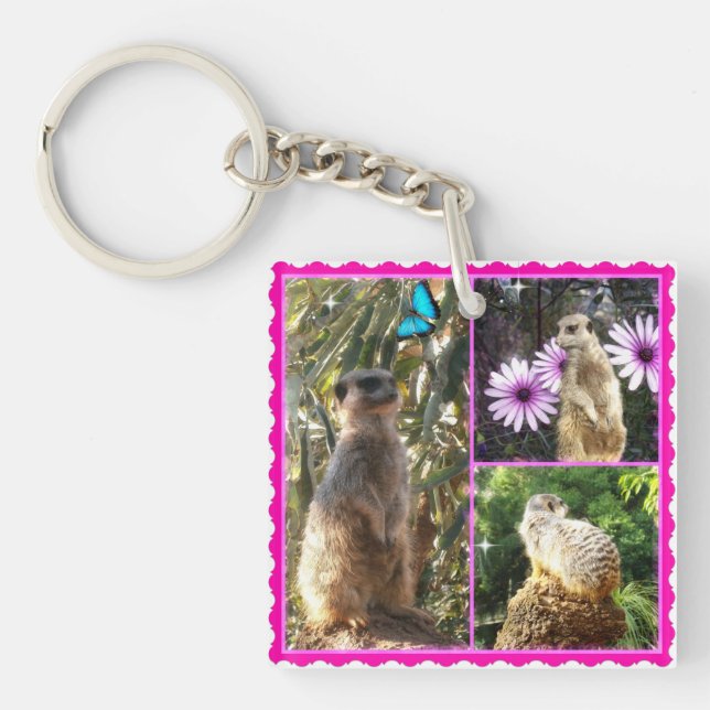 Three Meerkat Photo Collage, Keyring (Front)