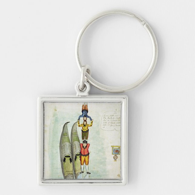 Three men balancing on two gondolas, 1772 keychain (Front)