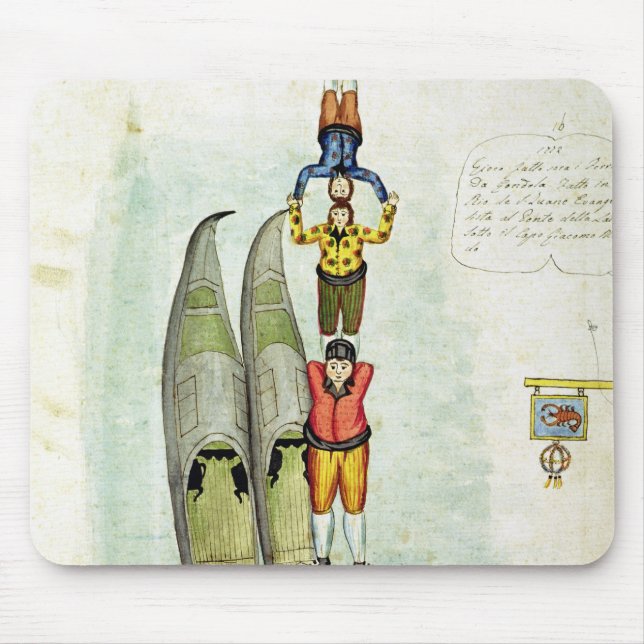 Three men balancing on two gondolas, 1772 mouse pad (Front)