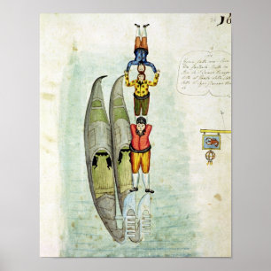 Three men balancing on two gondolas, 1772 poster