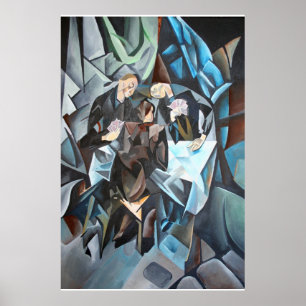 Three Men Playing Cards  Geometric Art After Rockl Poster