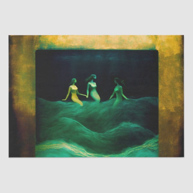 Three Mermaids Captured in a Golden Frame Tissue Paper (Front)