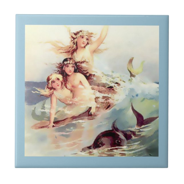 Three Mermaids with Dolphin Tile (Front)