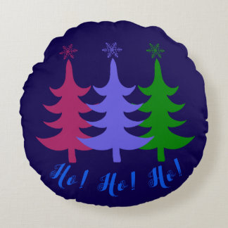 Three Merry Christmas Trees Ho! Ho! Ho! Round Pillow