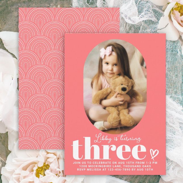 Three Modern Minimal Photo 3rd Birthday Invitation (Available as both printed and paperless digital download!)