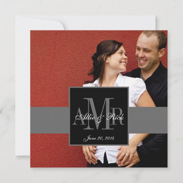 Three Monogram Couple Photo Wedding Invitation (Front)
