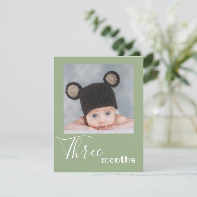 Three Month Photo First Birthday Banner Card (Standing Front)