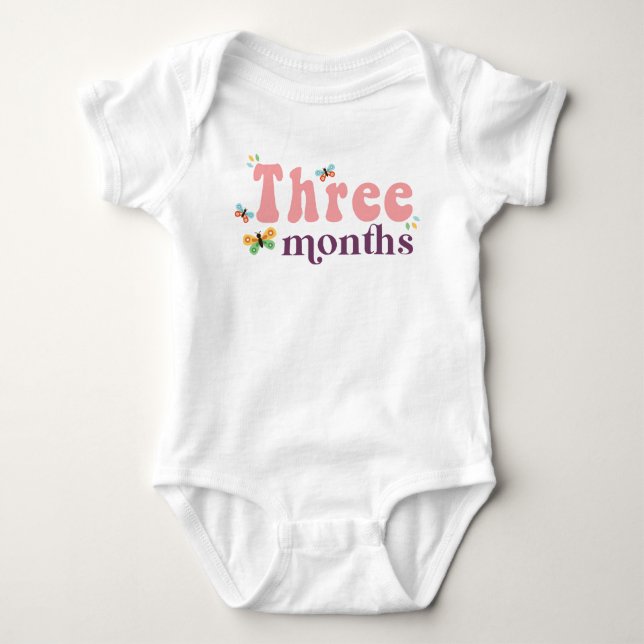 Three Months Milestone Pink Baby Bodysuit (Front)