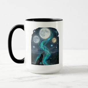 Three Moon Wolf Aurora - Mystic Night Sky Mug