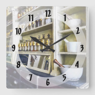 Three Mortar and Pestles in Pharmacy Square Wall Clock