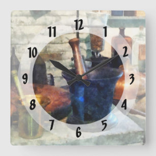 Three Mortar and Pestles Square Wall Clock