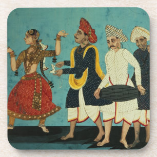 Three musicians and a dancing girl, Tanjore, Tamil Coaster