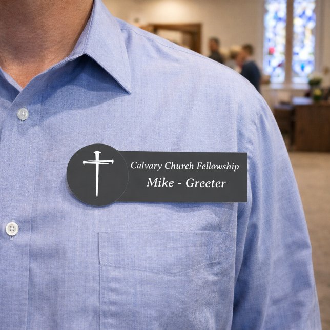 Three Nails Cross Church Greeter Usher Name Tag (Creator Uploaded)