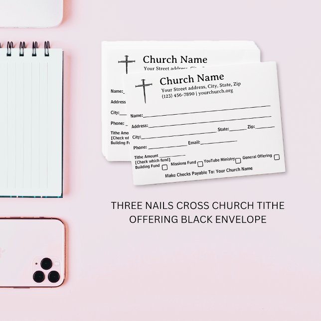 Three Nails Cross Church Tithe Offering Black Envelope (Three Nails Cross Church Tithe Offering Black and White Envelopes)