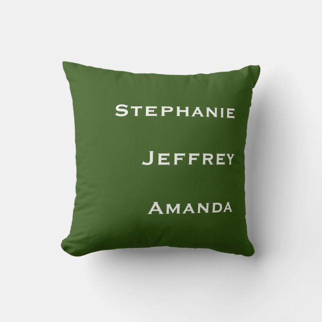 Three Names Green and White Square Throw Pillow (Front)