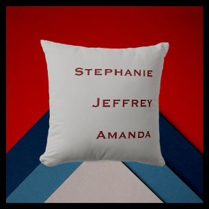 Three Names Grey and Burgundy Square  Throw Pillow