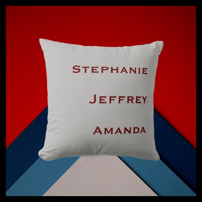 Three Names Grey and Burgundy Square  Throw Pillow (Creator Uploaded)