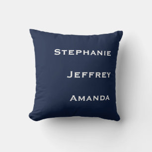 Three Names Navy Blue and White Square Throw Pillow