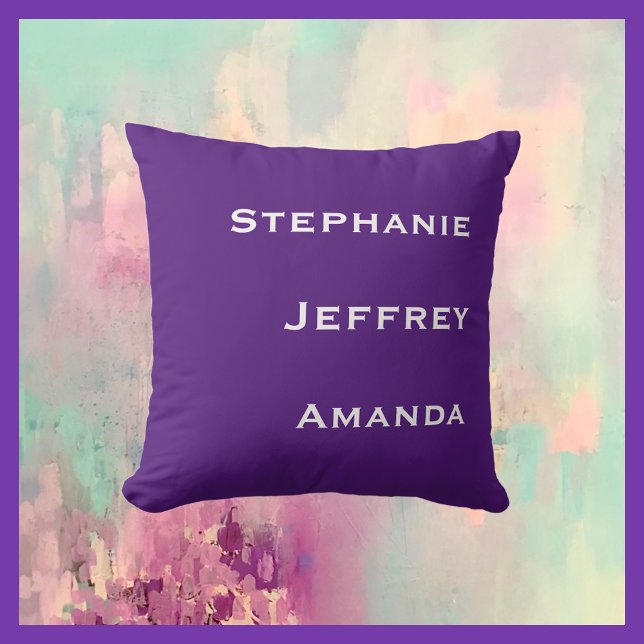 Three Names Purple and White Square  Throw Pillow (Creator Uploaded)