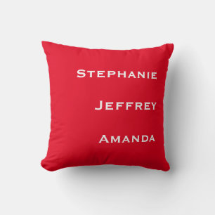 Three Names Red and White Square Throw Pillow