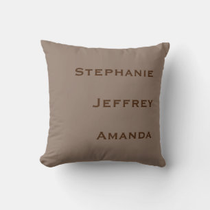 Three Names Tan and Brown Square Throw Pillow